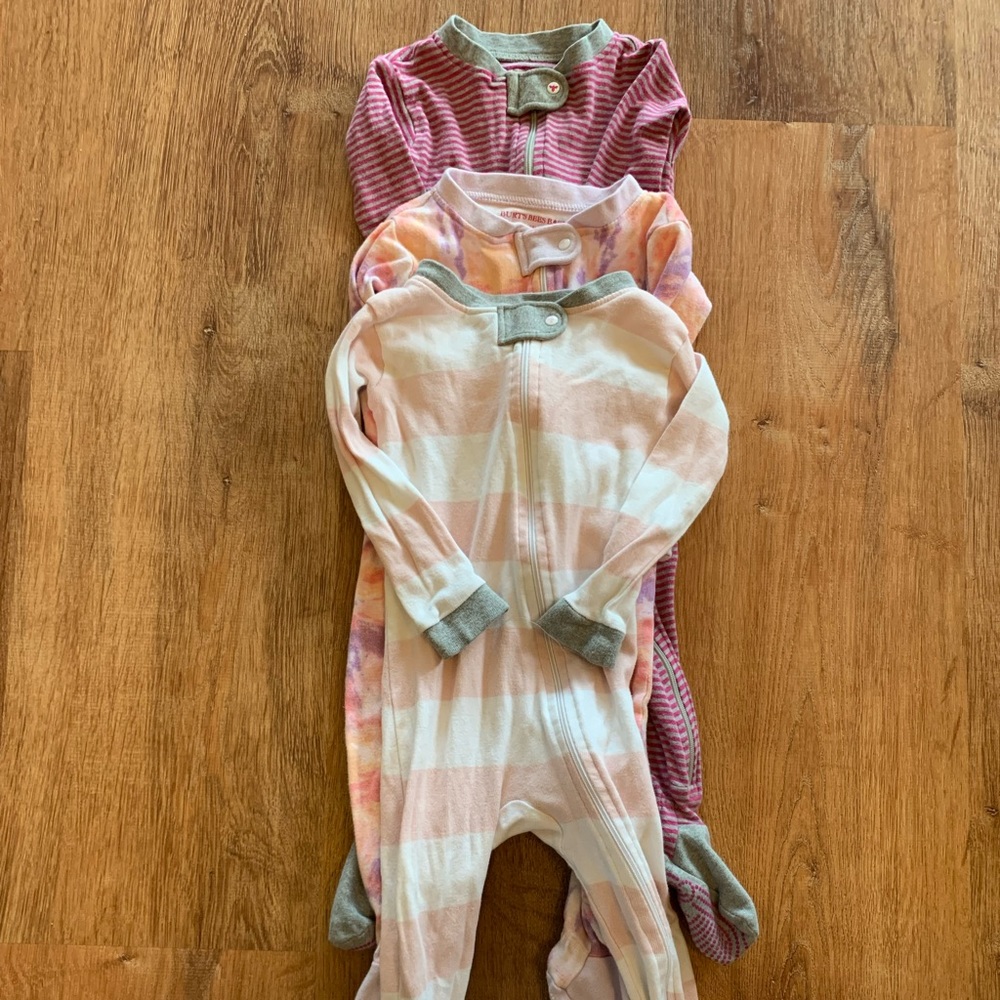 SOLD Set of 3 Burt’s Bees Baby Footie Pajamas, 12 Months